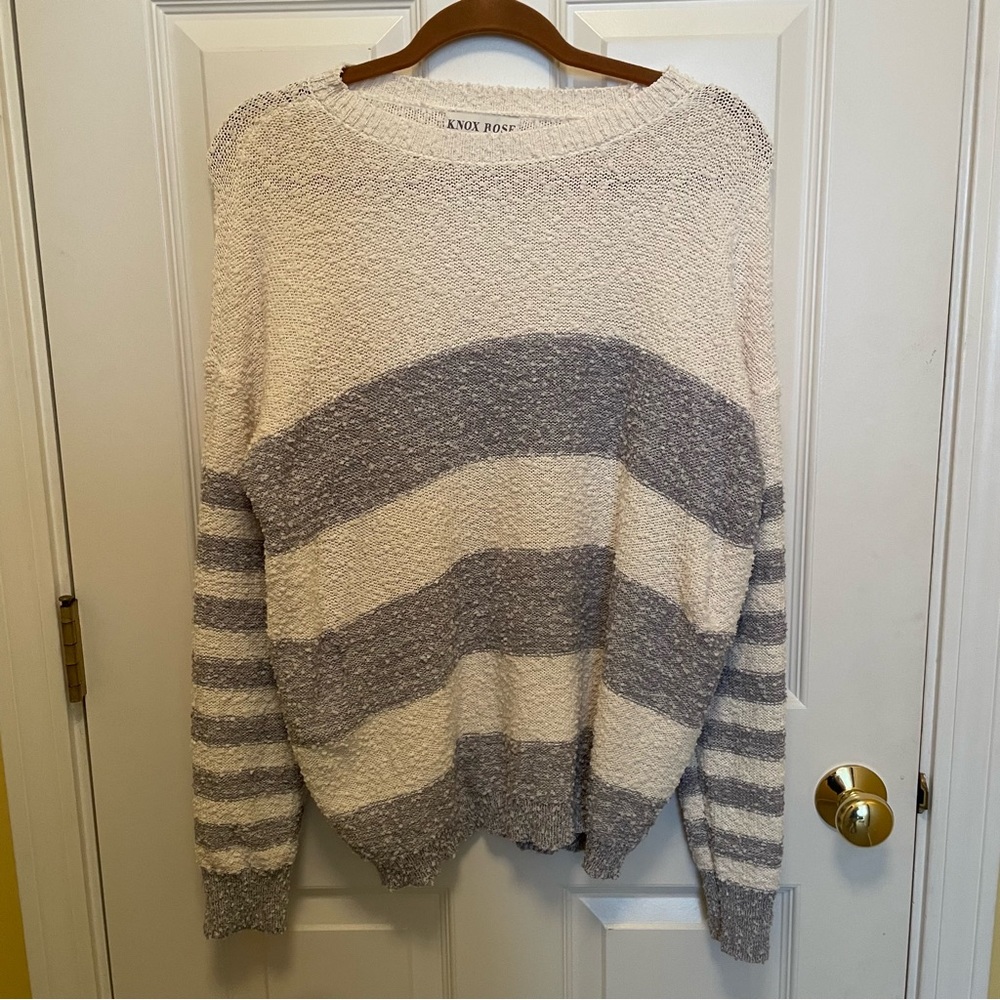 Knox Rose Cream Gray Striped Sweater Sz M